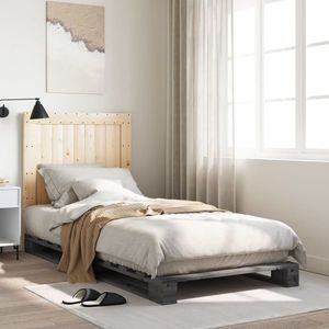 vidaXL Cadru de pat cu tăblie, gri, 90x200 cm, lemn masiv de pin imagine
