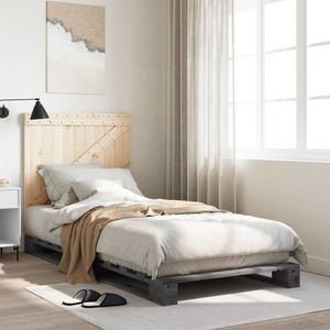 vidaXL Cadru de pat cu tăblie, gri, 90x200 cm, lemn masiv de pin imagine