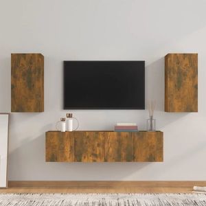 vidaXL Set dulapuri TV, 4 piese, stejar fumuriu, lemn prelucrat imagine