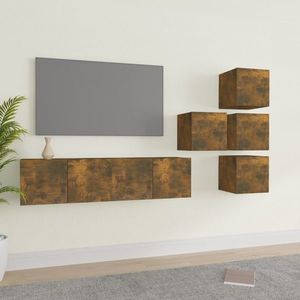 vidaXL Set dulapuri TV, 6 piese, stejar fumuriu, lemn prelucrat imagine