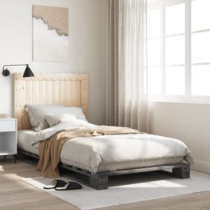 vidaXL Cadru de pat cu tăblie, gri, 100x200 cm, lemn masiv de pin imagine