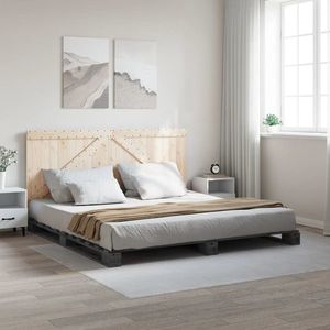 vidaXL Cadru de pat cu tăblie, gri, 180x200 cm, lemn masiv de pin imagine