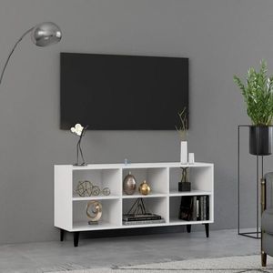 vidaXL Comodă TV cu picioare metalice, alb, 103, 5x30x50 cm imagine