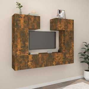 vidaXL Set dulapuri TV, 6 piese, stejar fumuriu, lemn prelucrat imagine