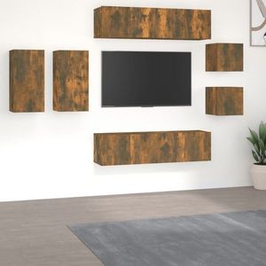vidaXL Set dulap TV, 8 piese, stejar fumuriu, lemn prelucrat imagine