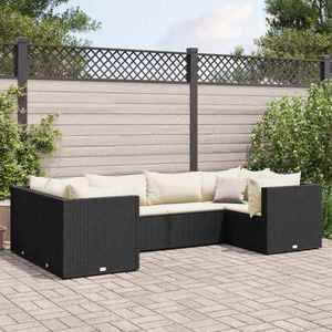 vidaXL Set mobilier de grădină cu perne, 6 piese, negru, poliratan imagine