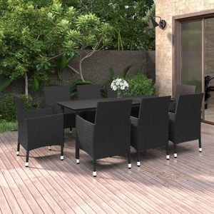 vidaXL Set mobilier de grădină, cu perne, 9 piese, poliratan și sticlă imagine