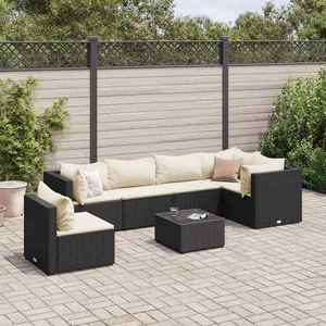vidaXL Set mobilier de grădină cu perne, 7 piese, negru, poliratan imagine