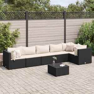 vidaXL Set mobilier de grădină cu perne, 7 piese, negru, poliratan imagine