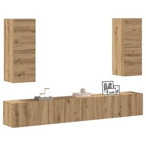 vidaXL Set dulap TV 4 piese montat pe perete Stejar artizanal imagine