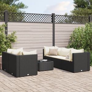 vidaXL Set mobilier de grădină cu perne, 6 piese, negru, poliratan imagine