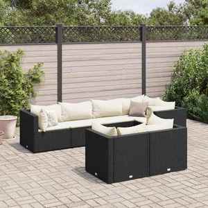 vidaXL Set mobilier de grădină cu perne, 7 piese, negru, poliratan imagine