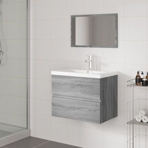 vidaXL Set de mobilier de baie, gri sonoma, lemn prelucrat imagine