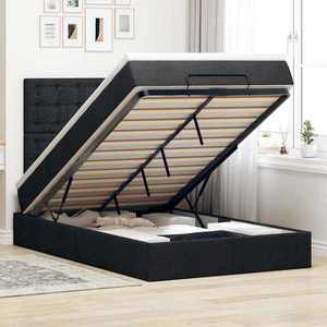 vidaXL Cadru de pat otoman cu saltea Negru 120x190 cm Tesatura imagine