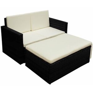 vidaXL Set mobilier de grădină cu perne, 2 piese, negru, poliratan imagine