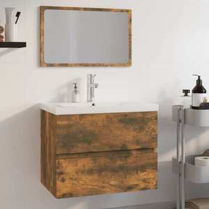 vidaXL Set de mobilier de baie, stejar fumuriu, lemn prelucrat imagine