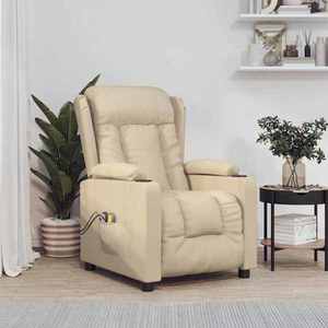 vidaXL Fotoliu de masaj electric rabatabil, crem, textil imagine