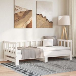 vidaXL Pat de zi cu extensie, alb, 90x190 cm, lemn masiv de pin imagine