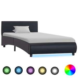 vidaXL Cadru de pat cu LED, negru, 90 x 200 cm, piele ecologică imagine