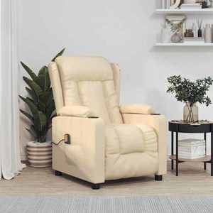vidaXL Fotoliu de masaj, crem, material textil imagine