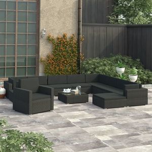 vidaXL Set mobilier de grădină cu perne, 12 piese, negru, poliratan imagine