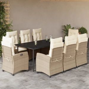 vidaXL Set mobilier de grădină, 9 piese, bej, poliratan și sticlă imagine