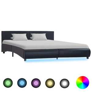 vidaXL Cadru de pat cu LED, negru, 180 x 200 cm, piele ecologică imagine