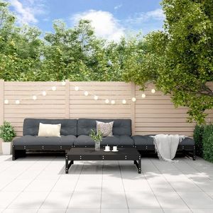 vidaXL Set mobilier de grădină cu perne, 4 piese, negru, lemn masiv imagine