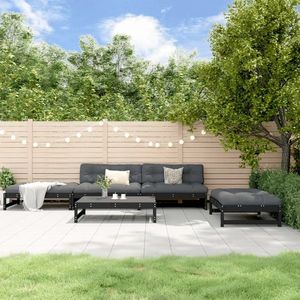 vidaXL Set mobilier de grădină cu perne, 5 piese, negru, lemn masiv imagine