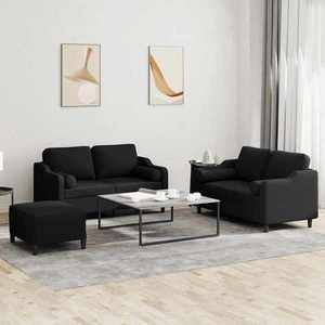 vidaXL Set de canapele cu perne, 3 piese, negru, textil imagine