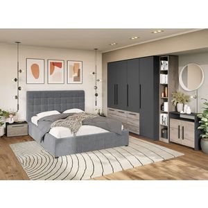 Set Mobila Dormitor Noce T6 cu Pat Tapitat imagine