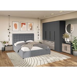 Set Mobila Dormitor Noce T5 cu Pat Tapitat imagine