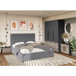 Set Mobila Dormitor Noce T4 cu Pat Tapitat imagine
