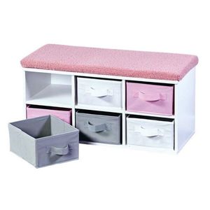 Kesper 17739 Bancă cu 6 cutii, alb/gri/roz, 38 x68 x 29, 5 cm, roz imagine