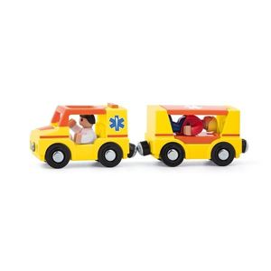 Mașină de ambulanță Woody cu păpuși pentru caleaferată, galbenă imagine