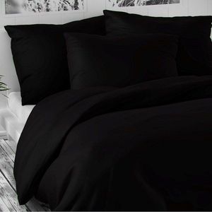 Lenjerie de pat din satin Luxury Collection, negru, negru, 140 x 220 cm, 70 x 90 cm imagine