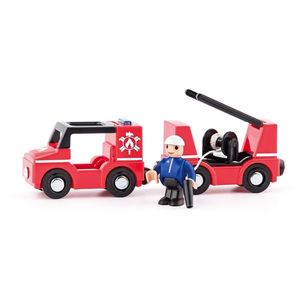 Woody Car Pompieri cu păpușă pentru calea ferată, roșu imagine