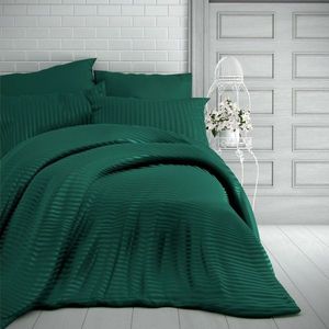 Lenjerie de pat Kvalitex Stripe, satin, verdeînchis, verde, 240 x 220 cm, 2 buc. 70 x 90 cm imagine