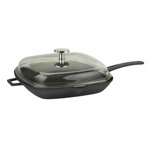 Tigaie grill din fontă LAVA Metal cu capac negru, 28 x 28 cm imagine
