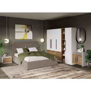 Set Mobila Dormitor Timea T6 cu Pat Tapitat imagine