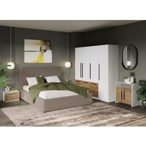 Set Mobila Dormitor Timea T5 cu Pat Tapitat imagine