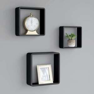 vidaXL Rafturi de perete cub, 3 buc., negru, MDF imagine