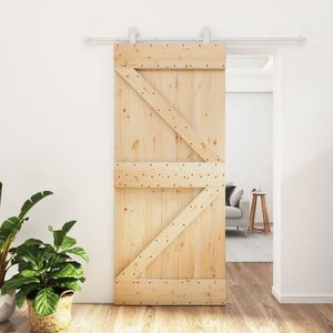 vidaXL Ușă glisantă cu set feronerie, 90x210 cm, lemn masiv de pin imagine