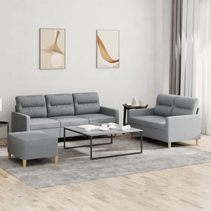 vidaXL Set de canapele cu perne, 3 piese, gri deschis, textil imagine