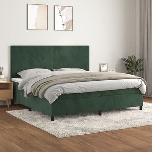 vidaXL Pat box spring cu saltea, verde închis, 200x200 cm, catifea imagine