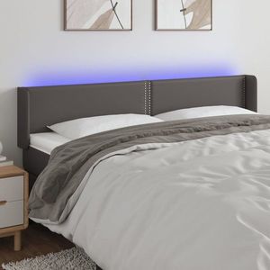 vidaXL Tăblie de pat cu LED, gri, 203x16x78/88 cm, piele ecologică imagine