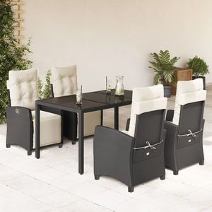 vidaXL Set mobilier de grădină, 5 piese, negru, poliratan și sticlă imagine