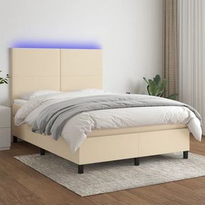 vidaXL Pat cu arcuri, saltea și LED, crem, 140x200 cm, textil imagine