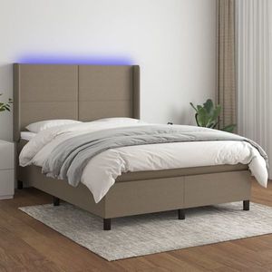 vidaXL Pat cu arcuri, saltea și LED, gri taupe, 140x190 cm, textil imagine