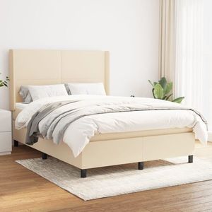 vidaXL Pat continental cu saltea, crem, 140x200 cm, material textil imagine